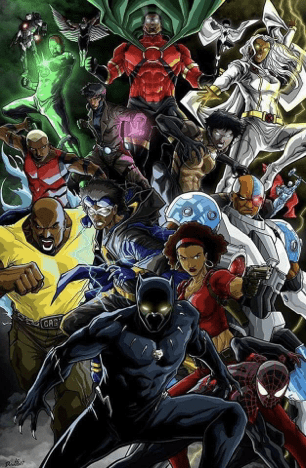 Black Panther and other superheroes team up.