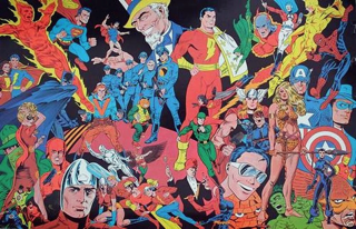 A poster of various comic book heroes.