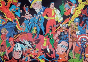 A poster of various comic book heroes.